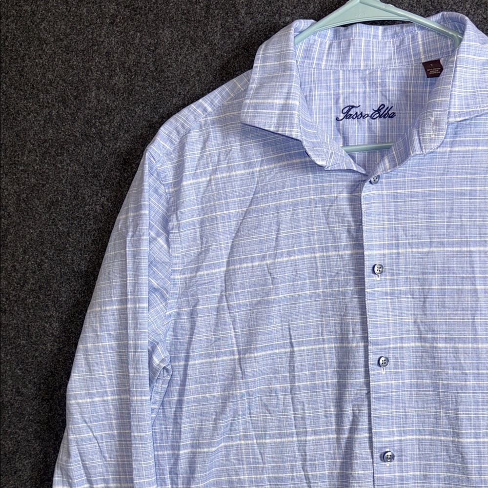 Tasso Elba Light Blue Plaid Button-Down Shirt - Picture 7 of 8
